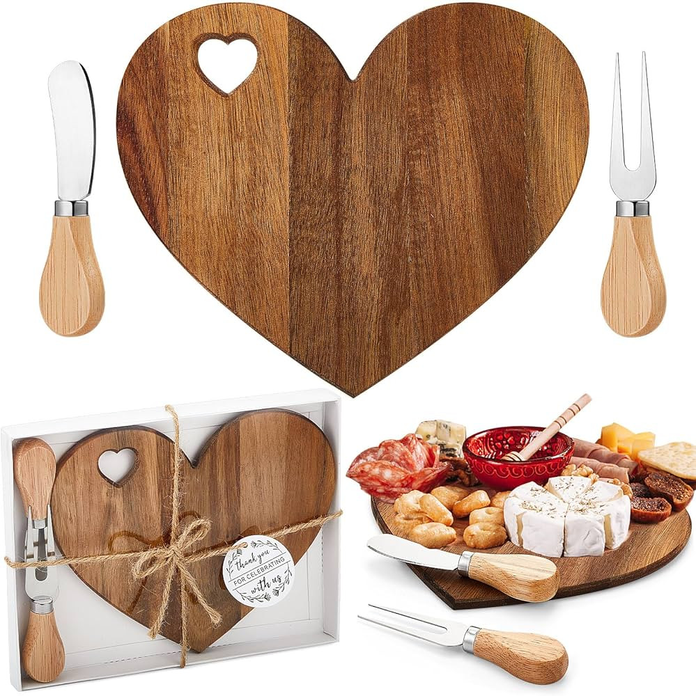 Patelai 1 Set Bridal Shower Favor Heart Cheese Board Cheese Knives Wood Mini Charcuterie Board Th... | Amazon (US)