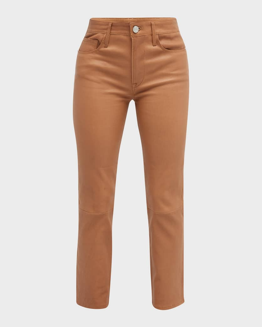 FRAME Le High Straight Cropped Straight Leather Pants | Neiman Marcus