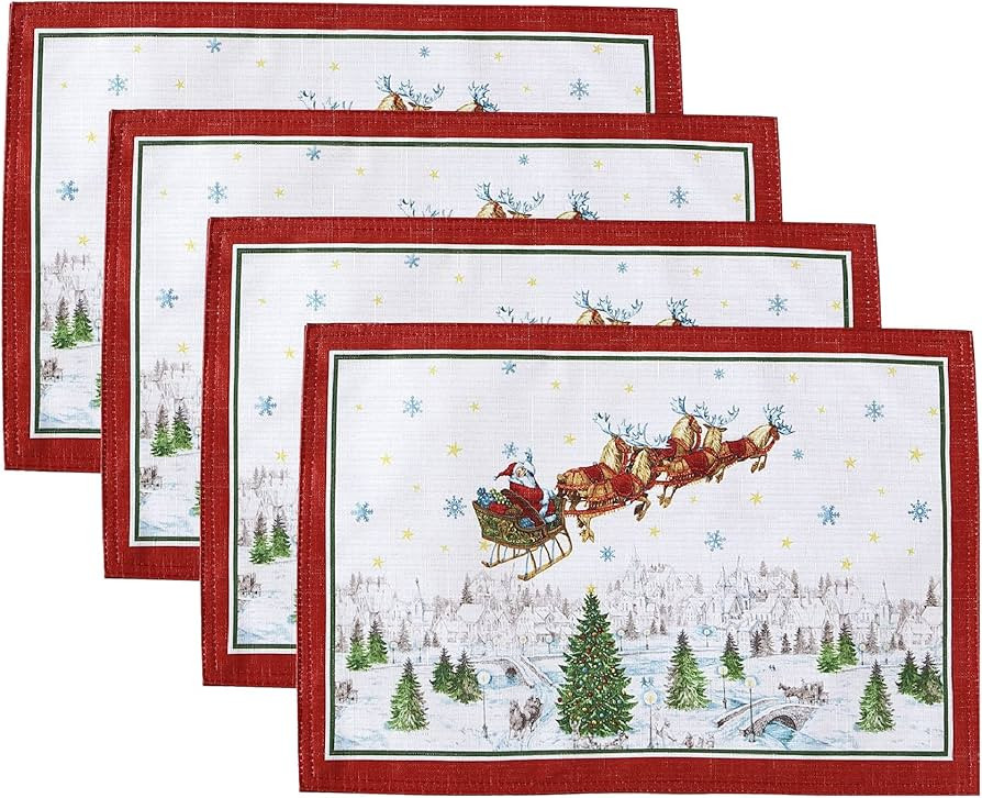 Elrene Home Fashions Santa Snowy Sleighride Fabric Placemats, Christmas Table Decor, 13" W x 19" ... | Amazon (US)