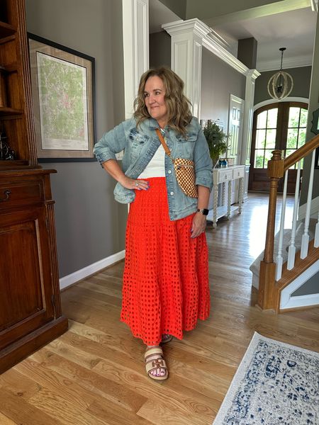 Skirt on sale! So is the oversized denim jacket with stretch! Super cute finds for summer! Wearing an XL in the jacket. And a large in the skirt. 

Summer outfit kohls eyelet skirt trucker jacket 

#LTKFindsUnder50 #LTKOver40 #LTKMidsize