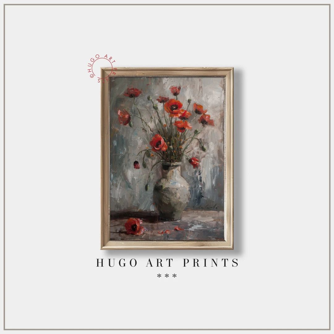 Poppies Painting | Vintage Floral Print | Moody Antique Botanical Art | Wall Art Printable Vintag... | Etsy (US)