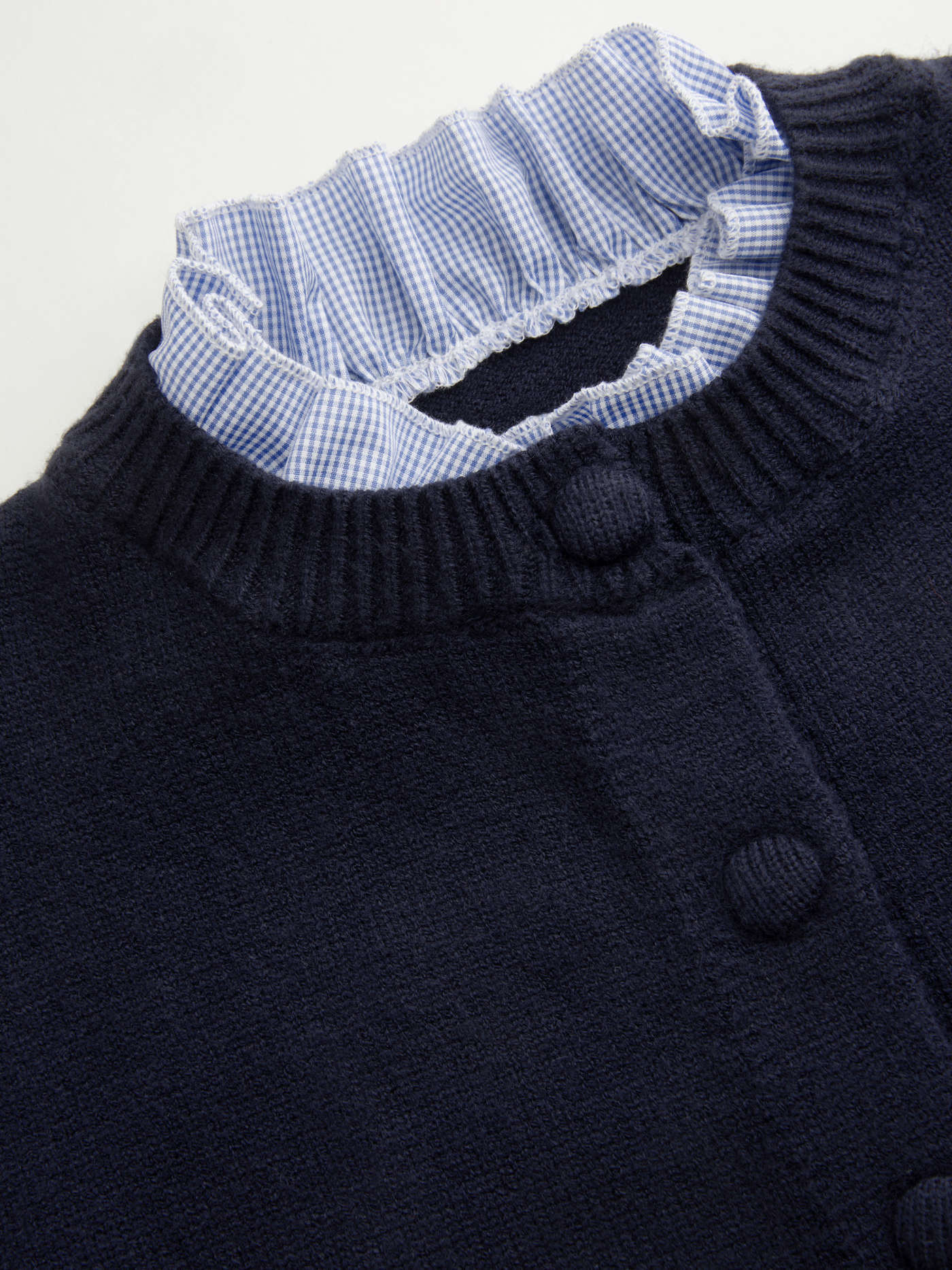 Knit Fabric Knit Plaid Round Neck Long Sleeve Ruffle Trim Button Cardigan For Daily Casual | Cider