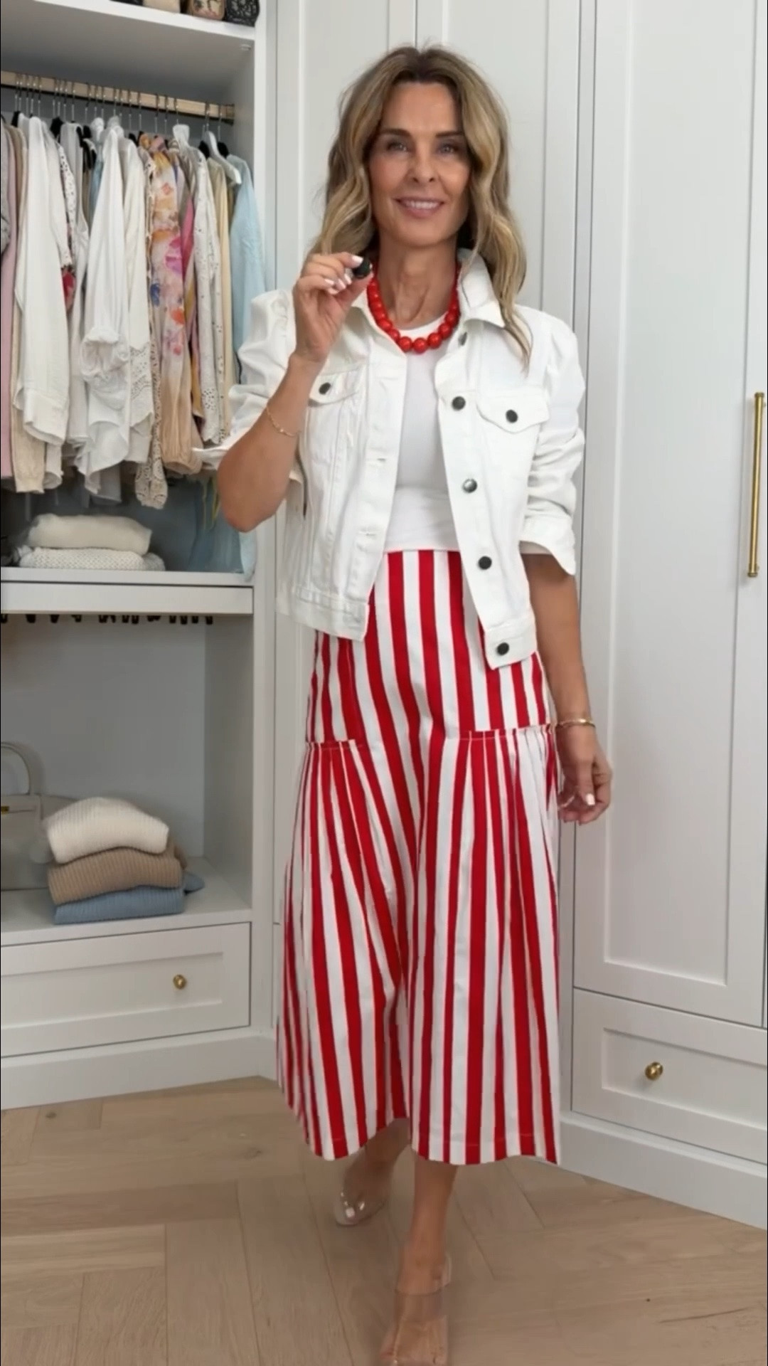 Discount code TAMMYC15
-Avara summer arrivals! I’m 5’6’’
-red and white striped pleated skirt size XS
-white denim jacket size S
@Avara

#LTKSeasonal #LTKOver40 #LTKootd