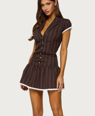 Edikted Women's Clarah Striped Button Up Mini Dress - Brown | Macy's