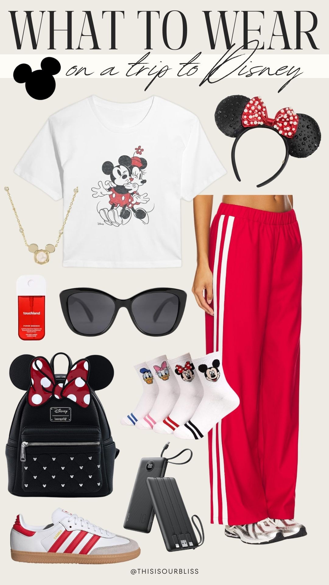 Disney but make it athleisure ♥️🏰 Red track pants + cropped Mickey & Minnie tee = effortless park style. Obsessed with the Mickey ear backpack (fits all the snacks + souvenirs), black sunnies, and cute character tall white socks.

Save this for your next Disney trip! ✨#disneystyleinspo #disneylook #disneyfits

#LTKTravel #LTKootd #LTKKids