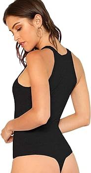 Milumia Women Skinny Halter Bodysuit Mid Waist Solid Fitted Tank Shapewear Romper Top | Amazon (US)