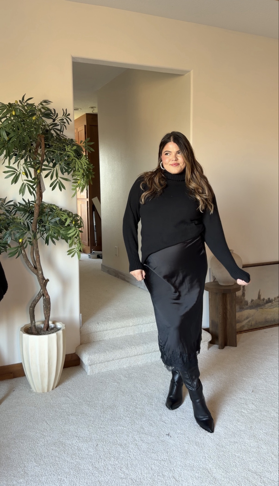 All black winter, fall or holiday outfit! Wearing large in the turtleneck sweater and large in the satin skirt

 Fall outfit, Christmas party, holiday party, Thanksgiving, winter outfit 



#LTKHoliday #LTKmomlife #LTKMidsize