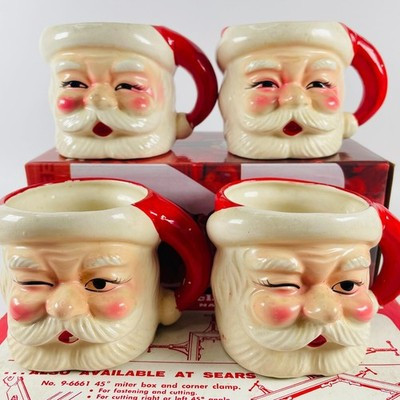 4 Vintage 1950s Winking Jolly Santa Mugs 3" Japan Ceramic Christmas Cups Kitch | eBay US