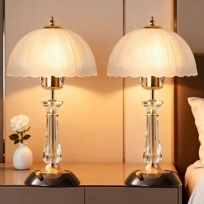 Dimmable Crystal Table Lamp Set Of 2, Modern Glass Bedside Lamps With Stepless Dimmer Switch & E26 Base For Nightstand, Bedroom And Living Room Decor | Wayfair North America