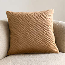CiCi Faux Fur 23"x23" Camel Tan Throw Pillow Cover by Laura Harrier and Tiffany Howell | Crate & Barrel