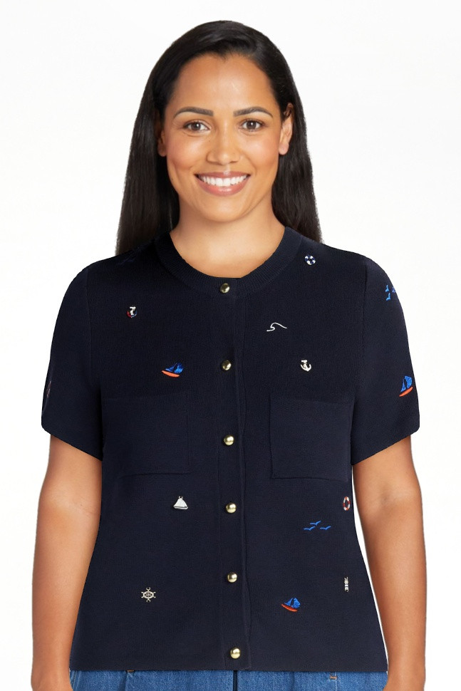 Free Assembly Women's and Women's Plus Embroidered Cardigan Sweater with Short Sleeves, Sizes XS-... | Walmart (US)