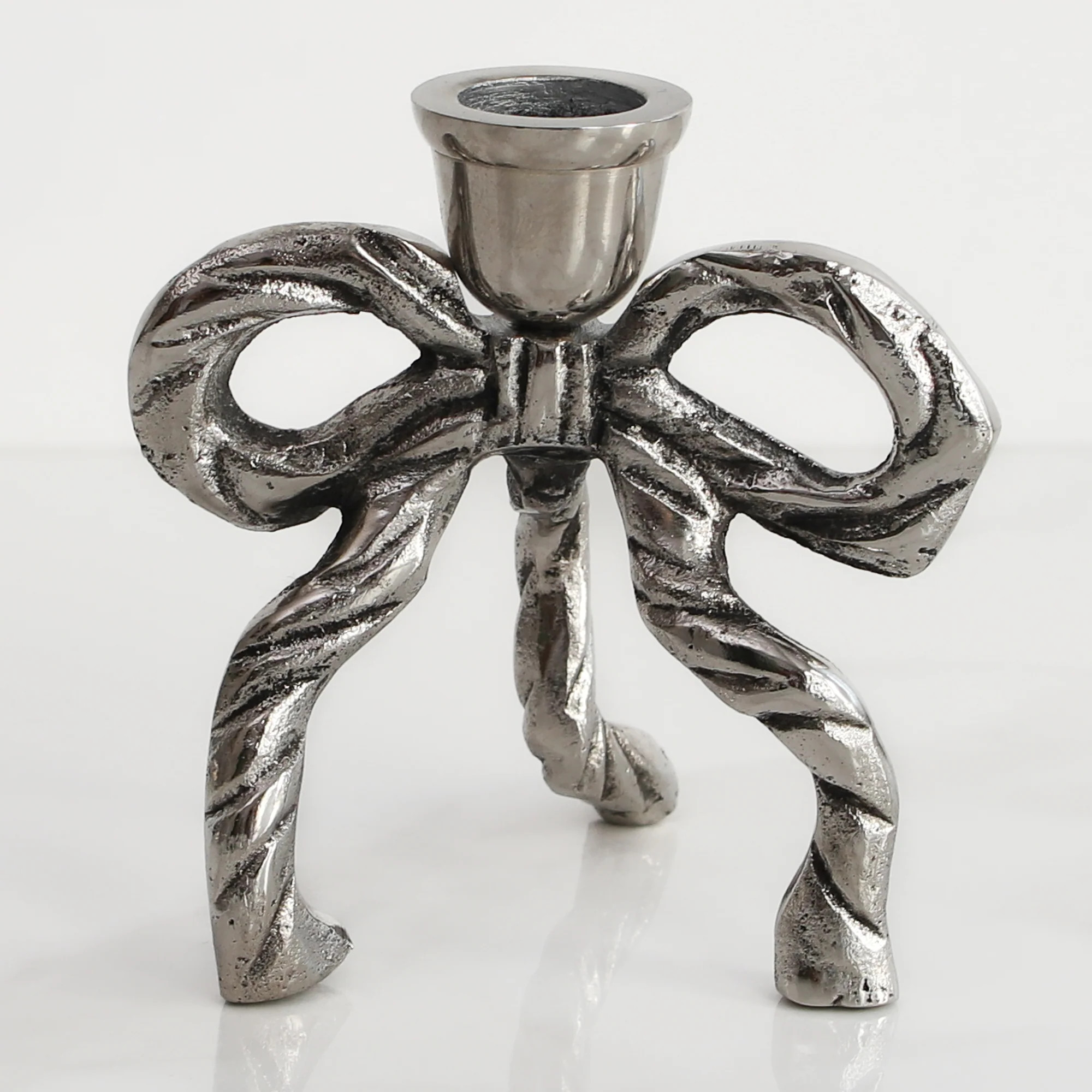 Silver Bow Taper Holder | Interior Delights