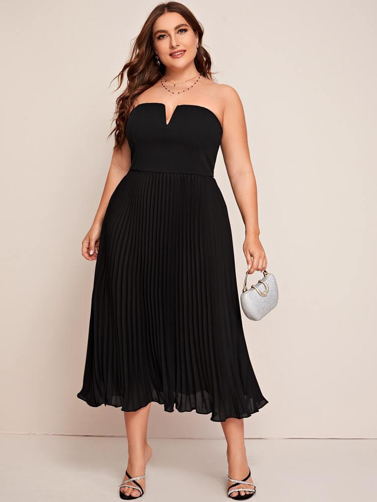 SHEIN Plus Notch Neck Pleated Tube Dress | SHEIN