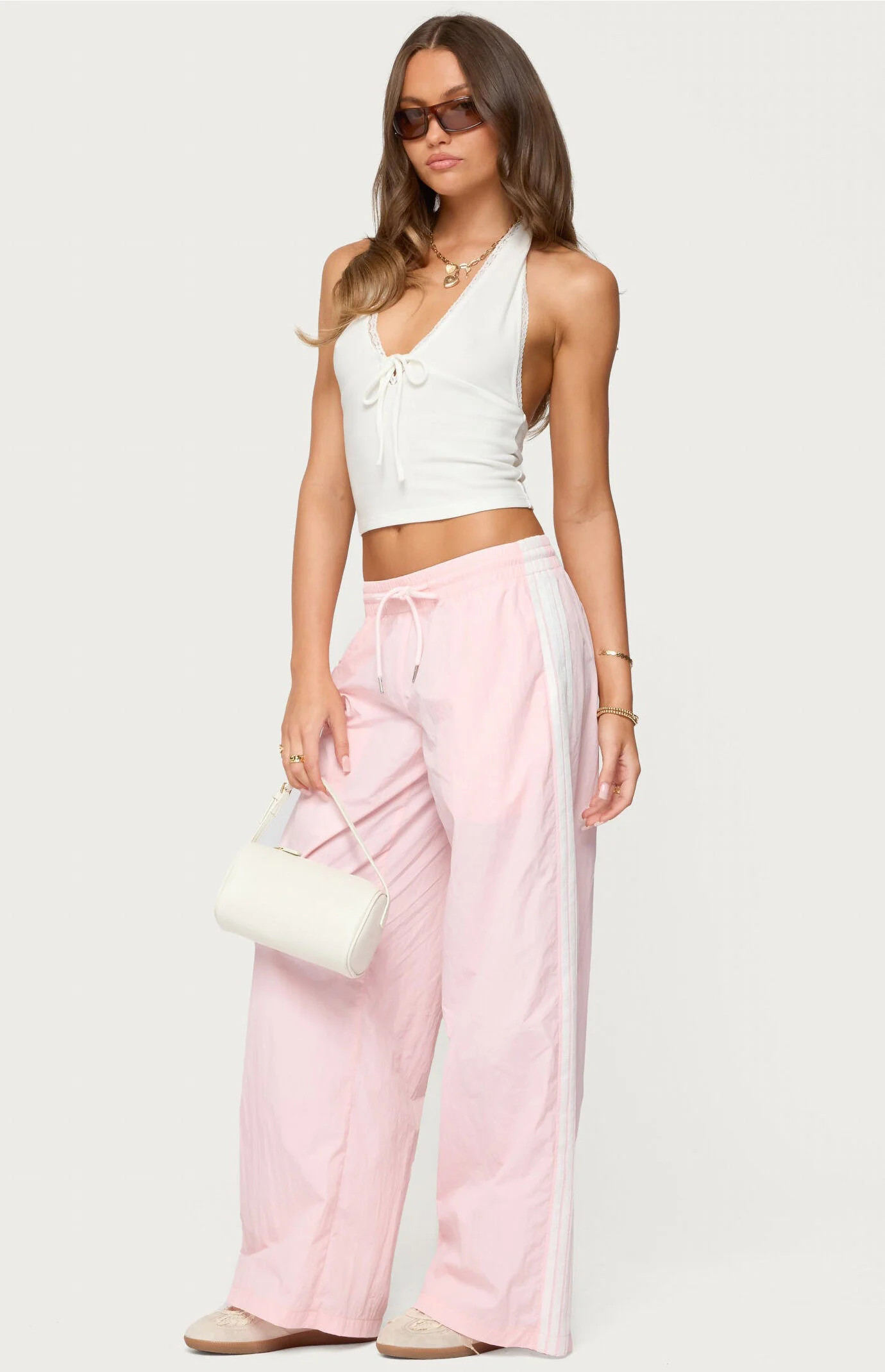 Edikted Women's Annabella Nylon Track Pants in Light Pink - Size XS | PacSun