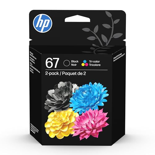 HP 67 Black/Tri-Color Ink Cartridges (2-Pack) | Works with DeskJet 1255, 2700, 4100, Envy 6000, 6400 | Instant Ink Eligible | 3YP29AN | Packaging May Vary | Amazon (US)