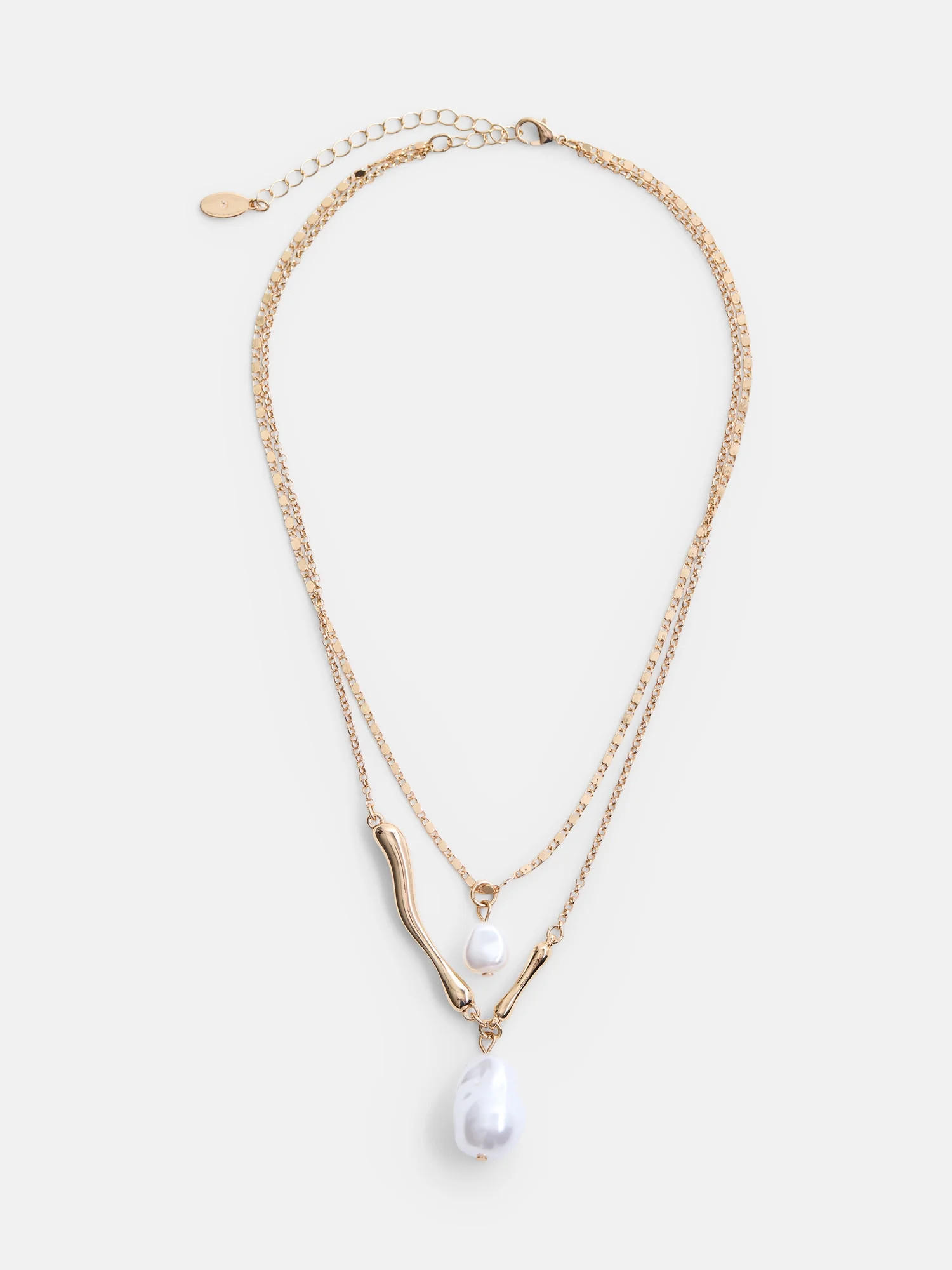 Scenario Women's Gold-Tone Necklace with Faux Pearl Pendants, 2-Piece | Walmart (US)