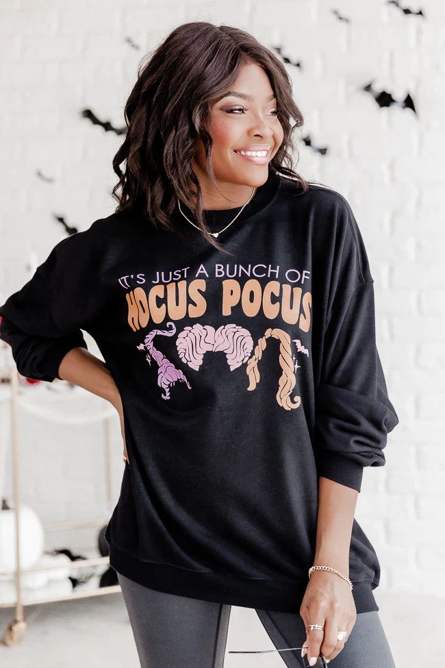 Hocus Pocus Trio Black Oversized Graphic Sweatshirt | Pink Lily