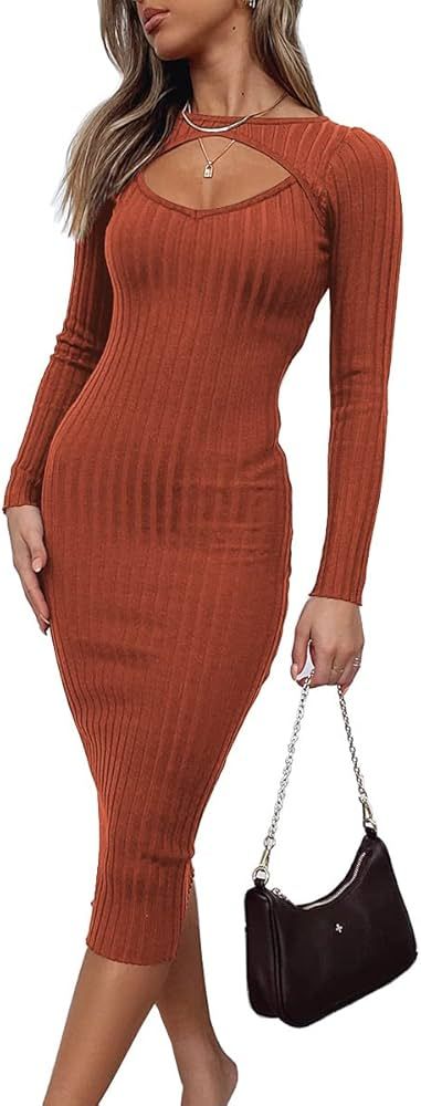 LILLUSORY Womens Sweaters Winter Sexy Bodycon Sweater Dress 2023 Party Long Sleeve Midi Knit Dres... | Amazon (US)