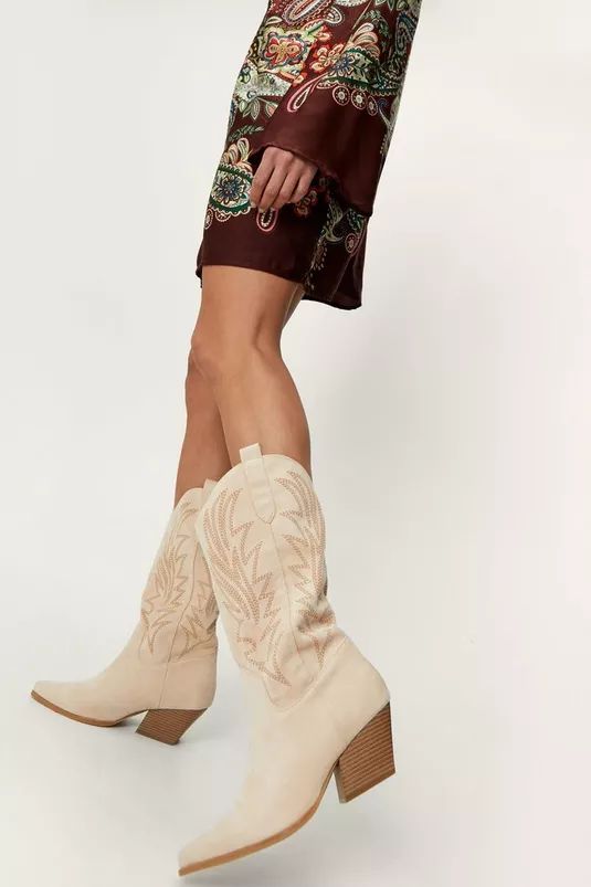 Faux Suede Embroidered Cowboy Boots | Nasty Gal (US)