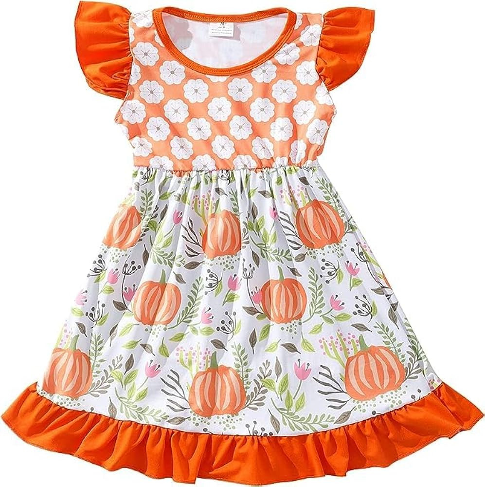 Halloween Christmas Toddler Girls Dress Pumpkin Spider Ghost Print Dresses Short Sleeve 2-8Y | Amazon (US)