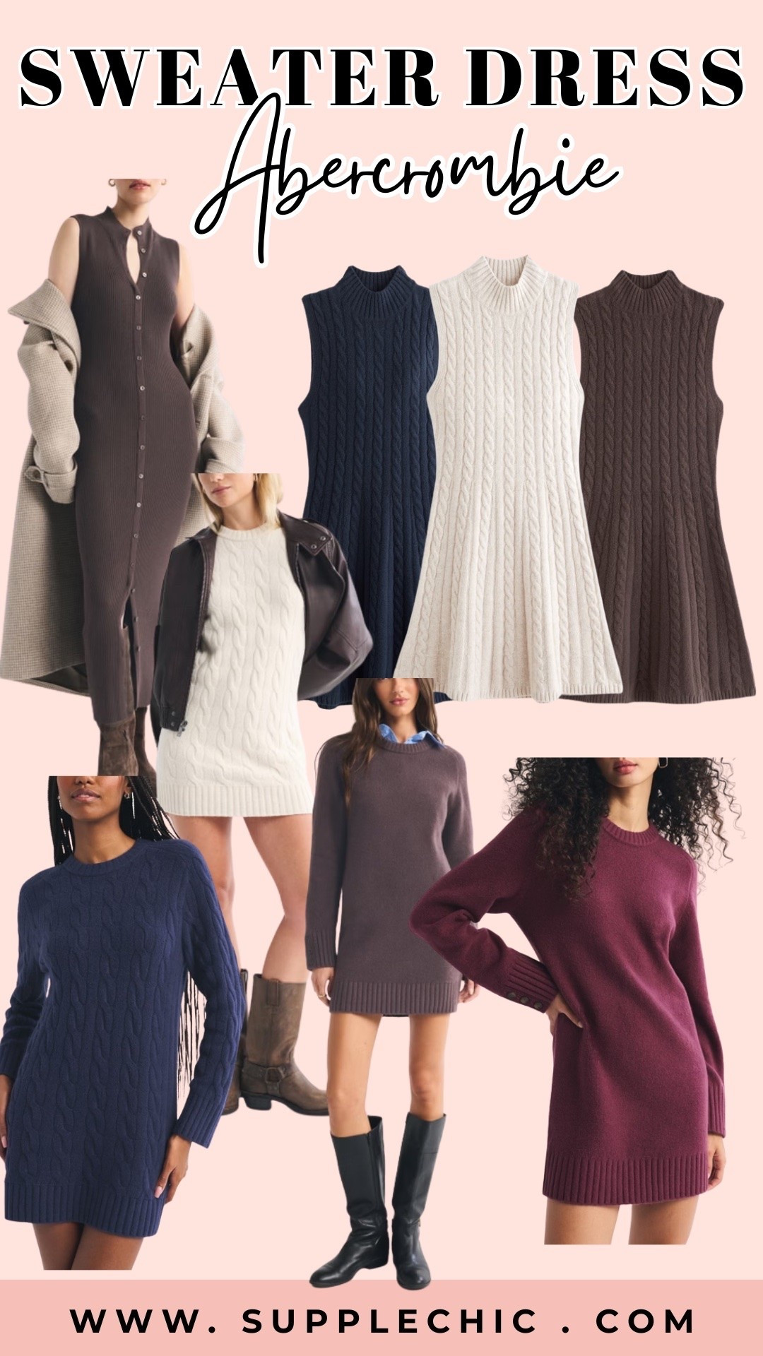 Sweater dress season is here. Rounding up cozy knit sweater dresses in rich fall colors and timeless silhouettes. From cable knit to ribbed styles, these are easy one-piece outfits you can dress up or down all season. Fall Sweater Dress Sweater Dress Outfit Fall Outfit Ideas Fall Fashion Cozy Fall Outfit Knit Dress Outfit Cable Knit Dress Ribbed Sweater Dress Fall Dress Ideas Sweater Dress With Boots Knee High Boots Outfit Fall Wardrobe Essentials Cozy Chic Style Autumn Outfit Ideas @abercrombie