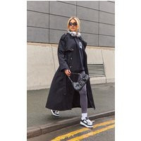 Black Belted Double Breasted Trench Coat, Black | PrettyLittleThing UK