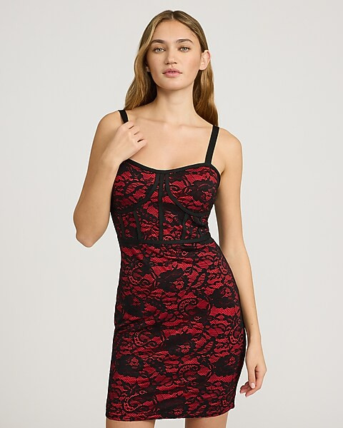 Lace Scoop Neck Sleeveless Corset Mini Dress | Express