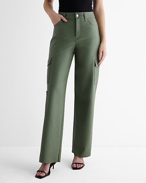 High Waisted Faux Leather Wide Leg Cargo Pant | Express