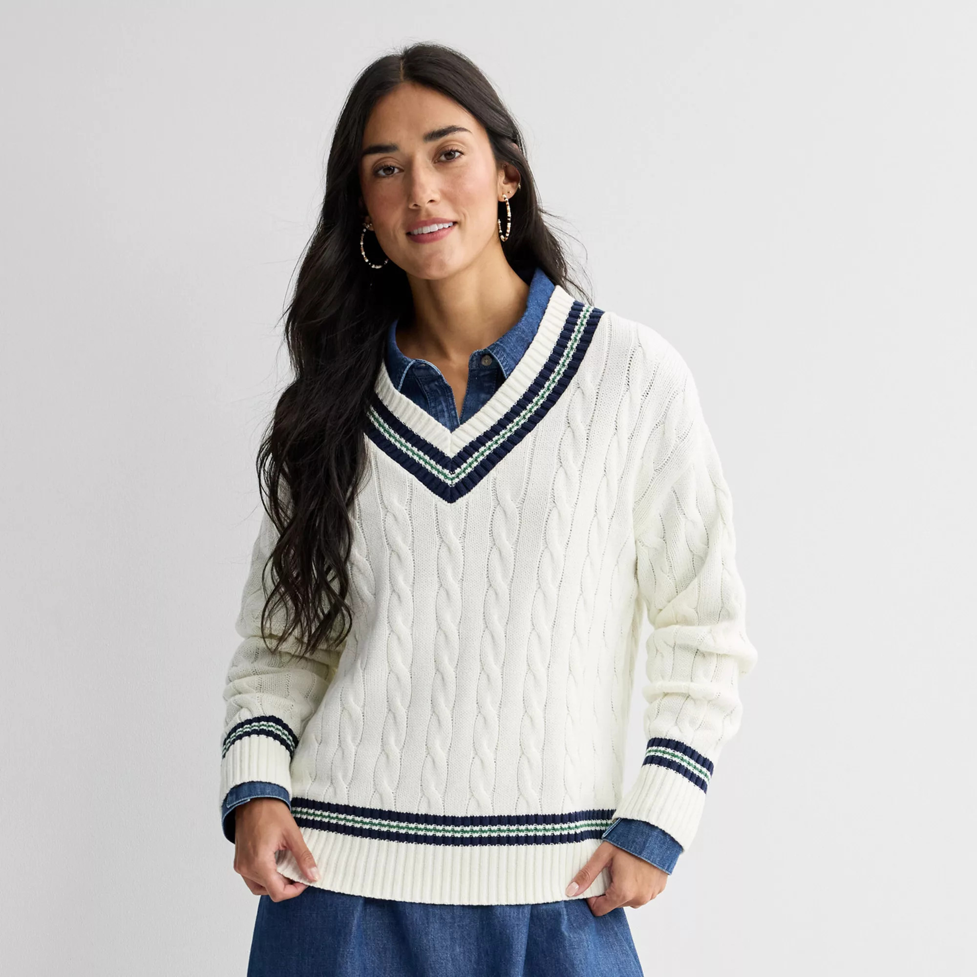 Women's Sonoma Goods For Life® V-Neck Cable Sweater | Kohl's