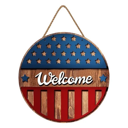 Independence Day Decorative Door Panel Round Wooden American Flag Patriot Door Front Porch Wall Memo | Walmart (US)