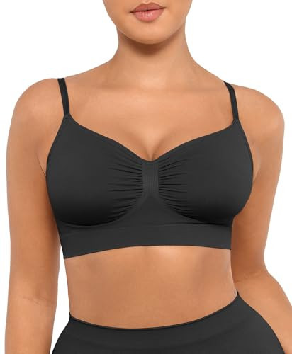 FeelinGirl Seamless Bras for Women No Underwire Stretchy and Lift Lightly Lined T-Shirt Bra Black Small | Amazon (US)