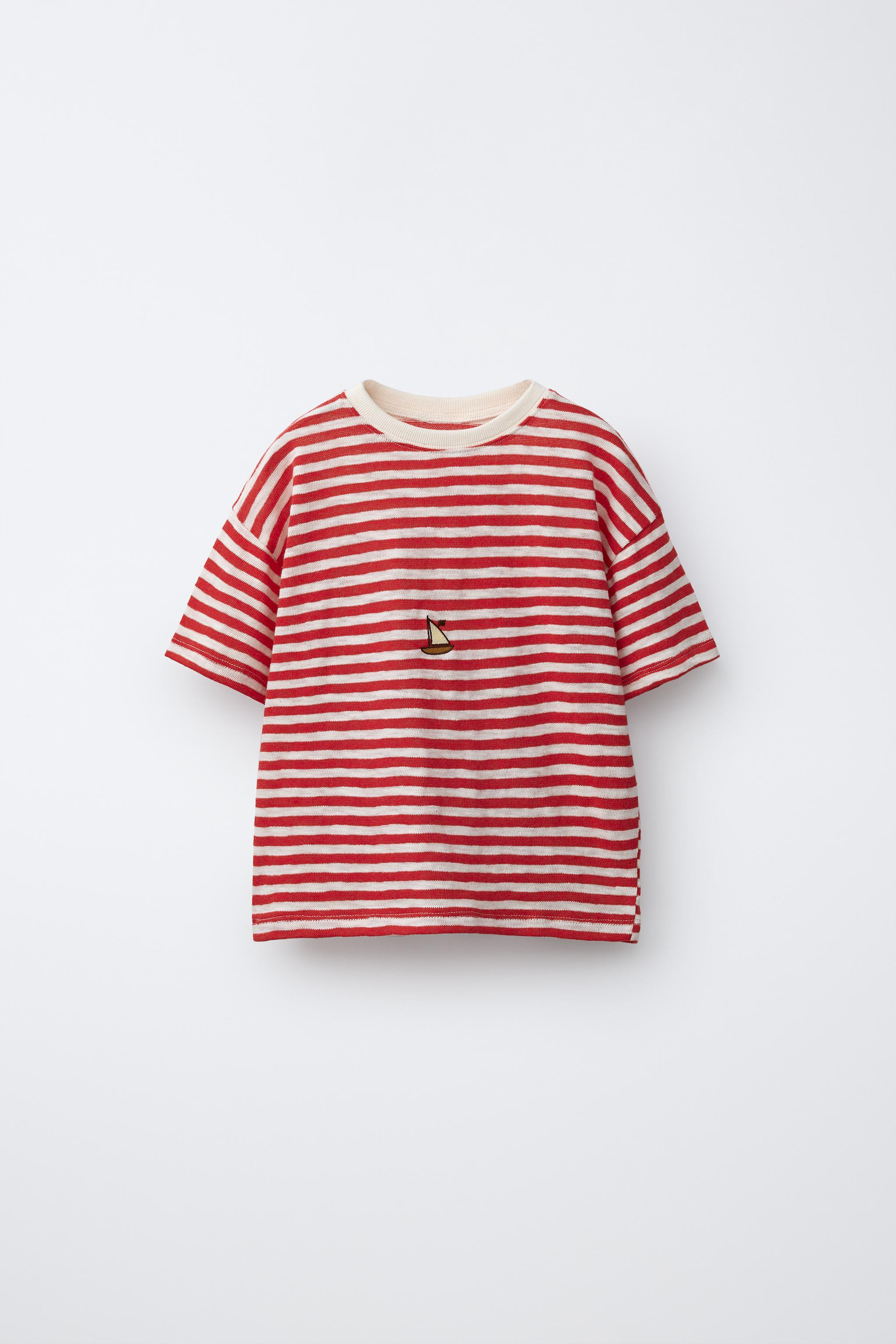 EMBROIDERED STRIPED T-SHIRT | Zara US