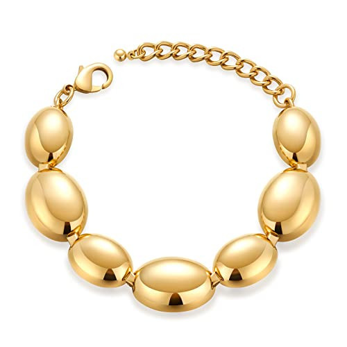 FAMARINE Gold Fashion Bangle Bracelet, Oval Link Bracelet for Women Men | Amazon (US)