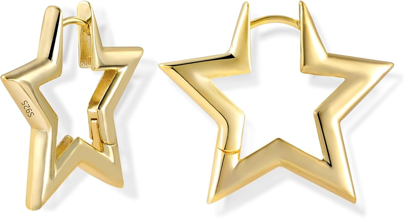 ALEXCRAFT Gold Hoop Earrings for Women Girls Hypoallergenic Sterling Silver Geometric Star Rhombu... | Amazon (US)