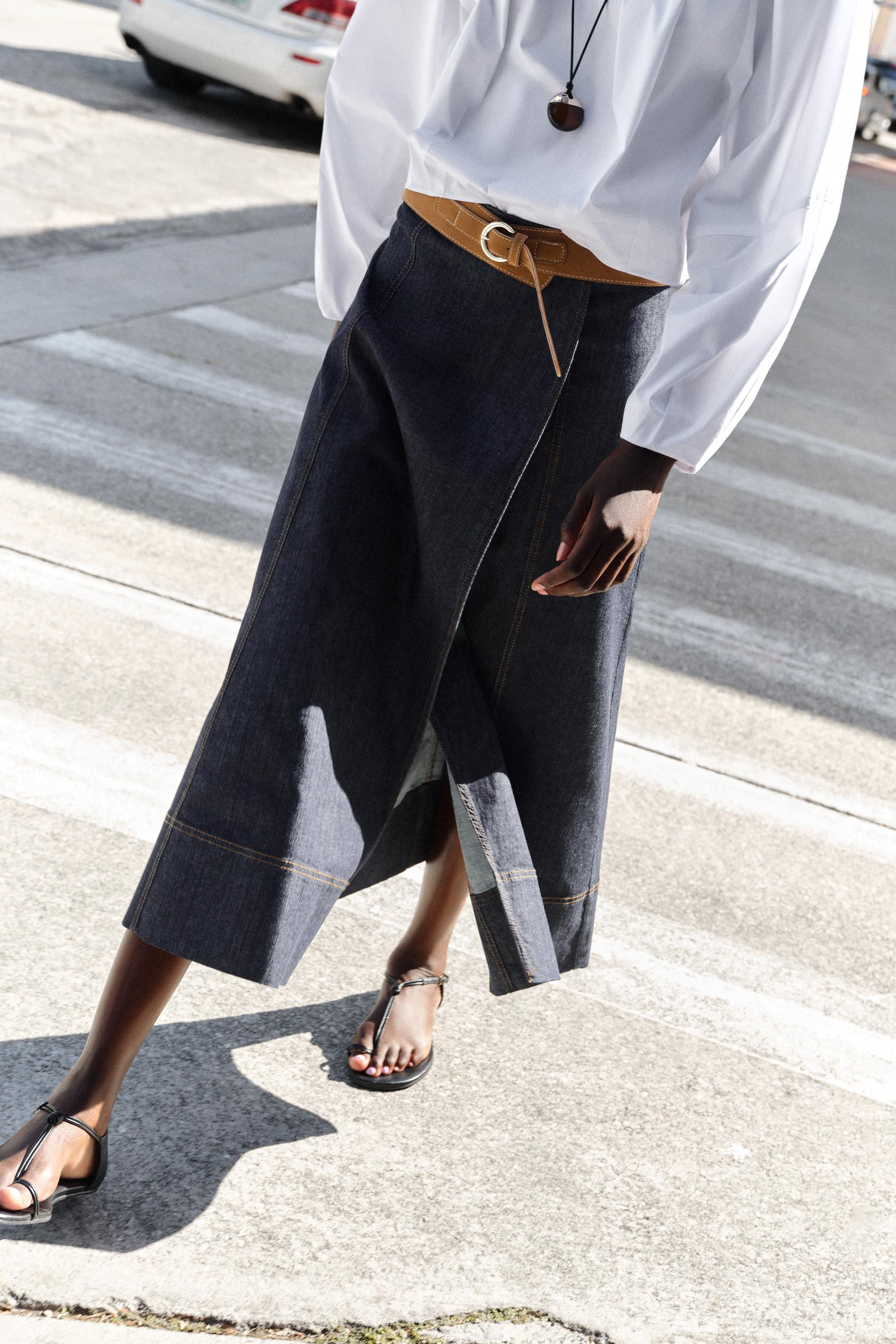 Z1975 BELTED DENIM MIDI SKIRT | Zara US