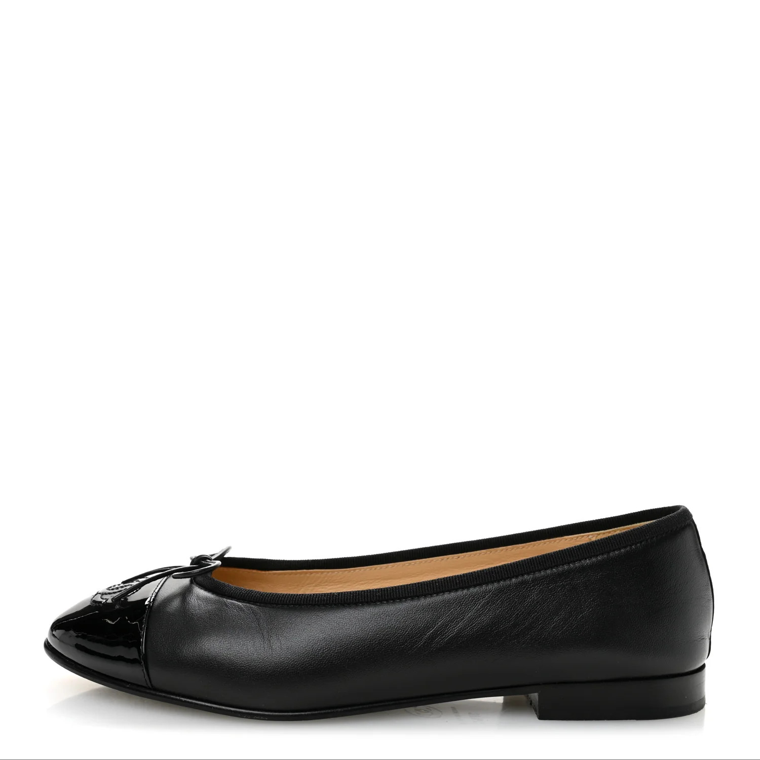 Lambskin Patent Cap Toe CC Ballerina Flats 37.5 Black | FASHIONPHILE (US)