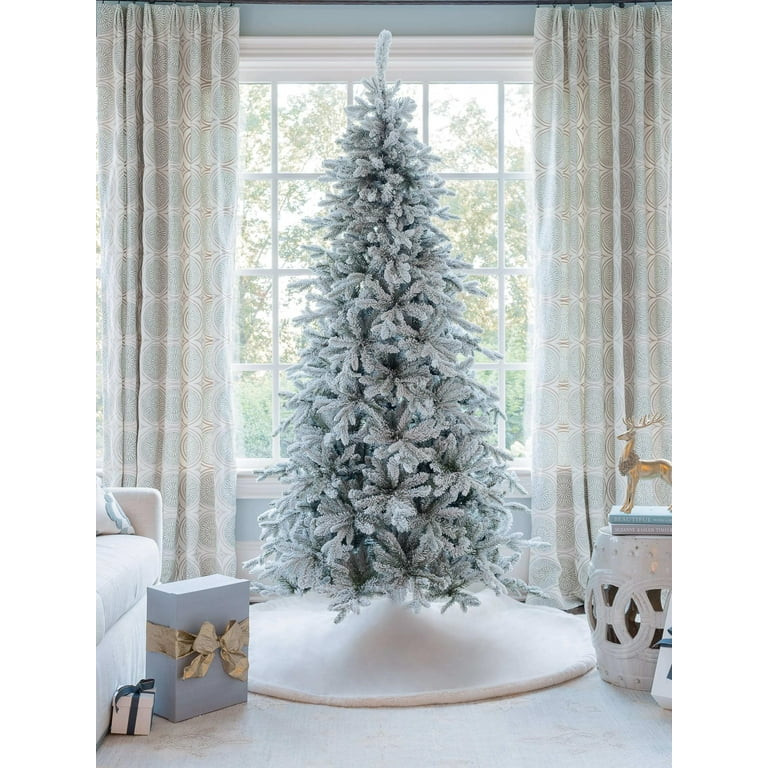 King Of Christmas 8ft Snow Flocked Hinged Slim Artificial Christmas Tree Unlit, Queen Flock Xmas ... | Walmart (US)