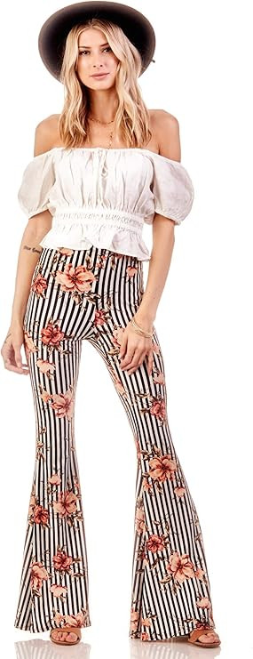 SWEETKIE Boho Flare Pants, Elastic Waist, Wide Leg Pants for Women, Solid & Printed, Stretchy and... | Amazon (US)