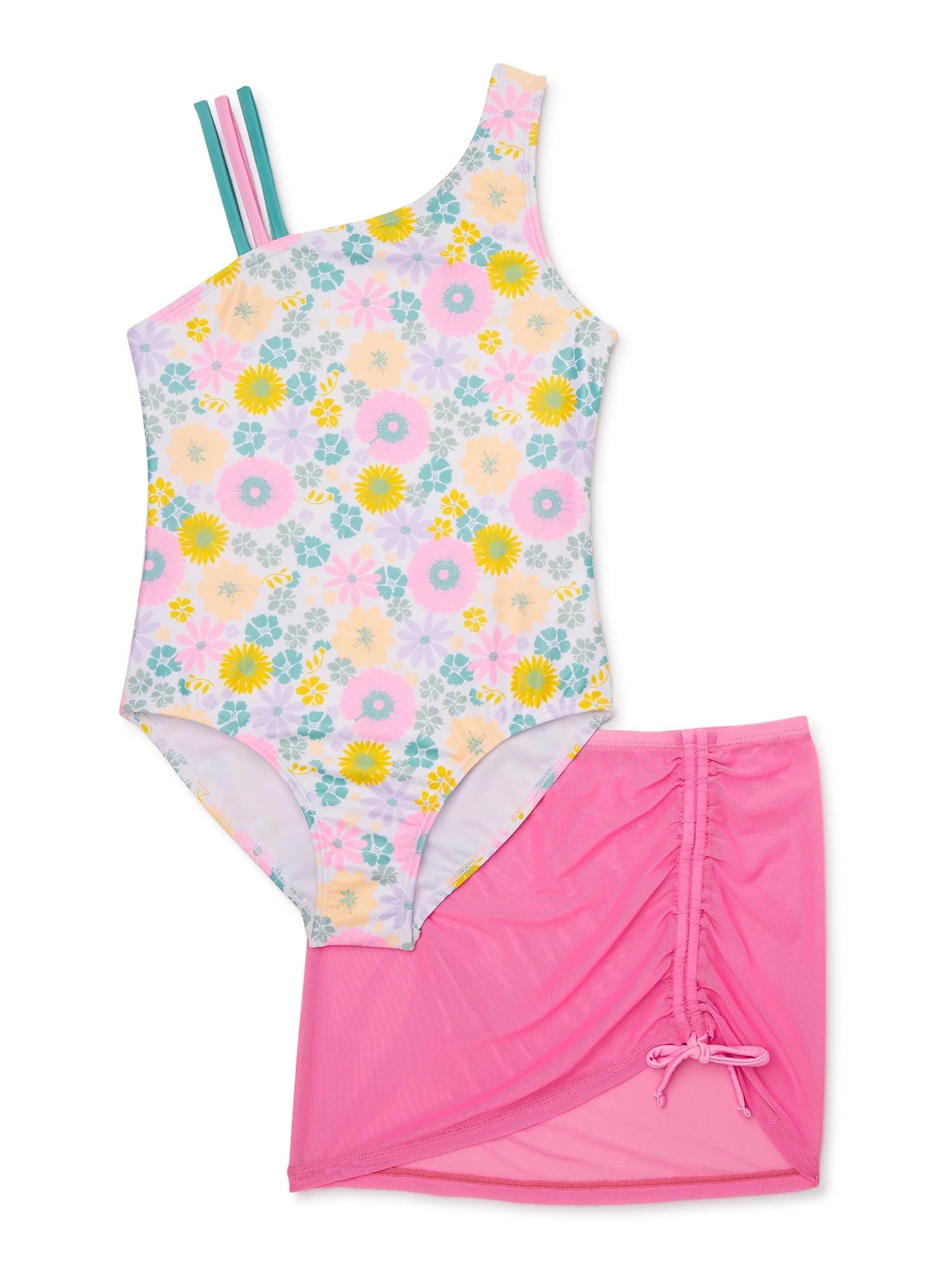Wonder Nation Girls One-Piece Swimsuit Set and Coverup Skirt, Sizes 4-18 | Walmart (US)