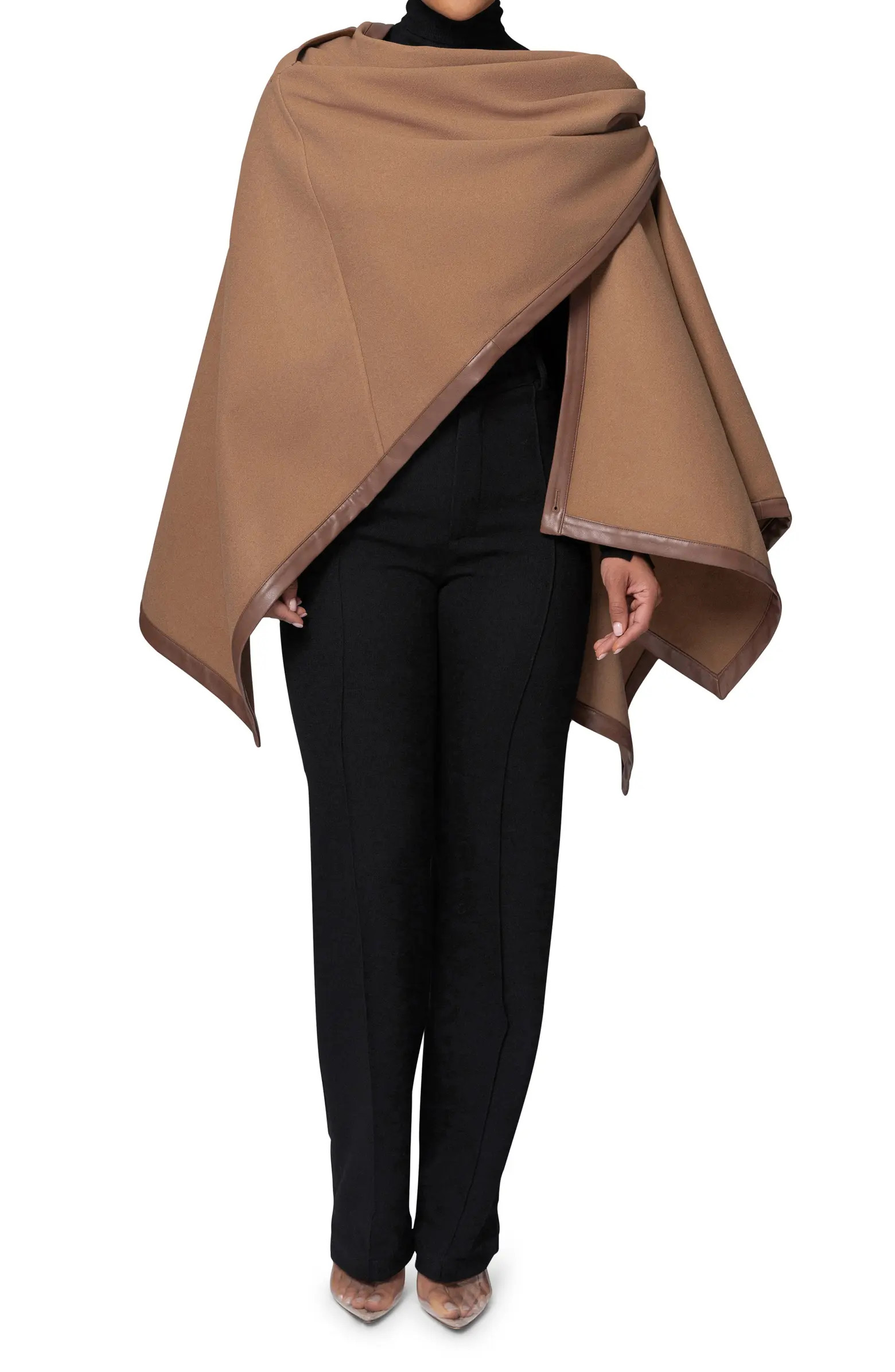 JLUXLABEL Felt Shawl with Faux Leather Trim | Nordstrom | Nordstrom