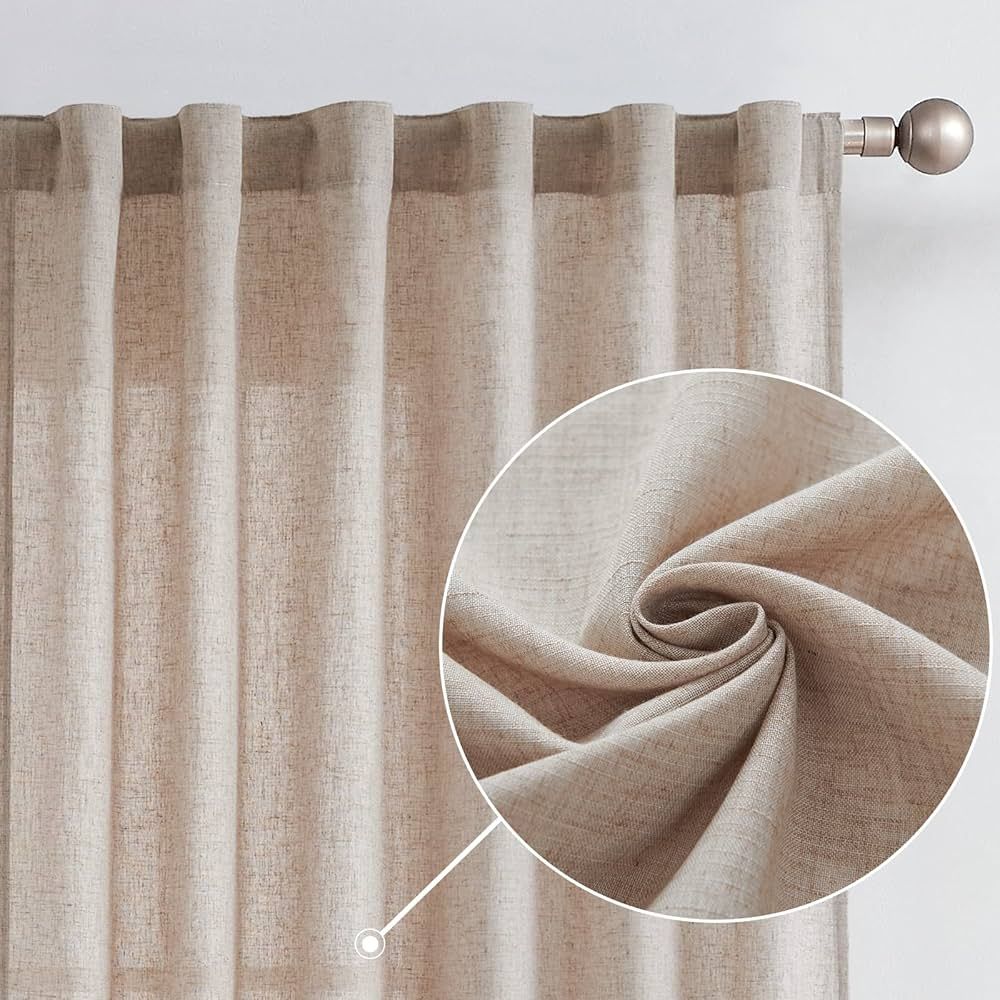 jinchan Linen Curtains for Living Room Drapes Rod Pocket Back Tab Linen Blend Window Treatments C... | Amazon (CA)