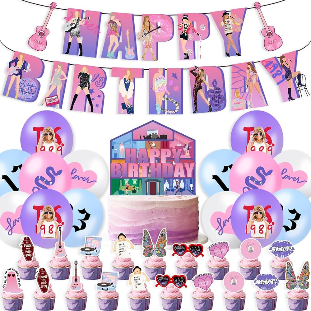 Pink Singer Birthday Party Decorations, Include Happy Birthday Banner, Balloons, Cake Toppers and... | Amazon (US)