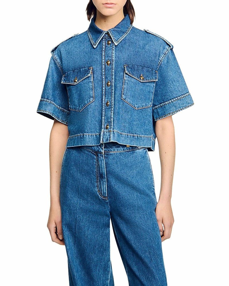 Sandro Cropped Denim Shirt | Bloomingdale's (US)