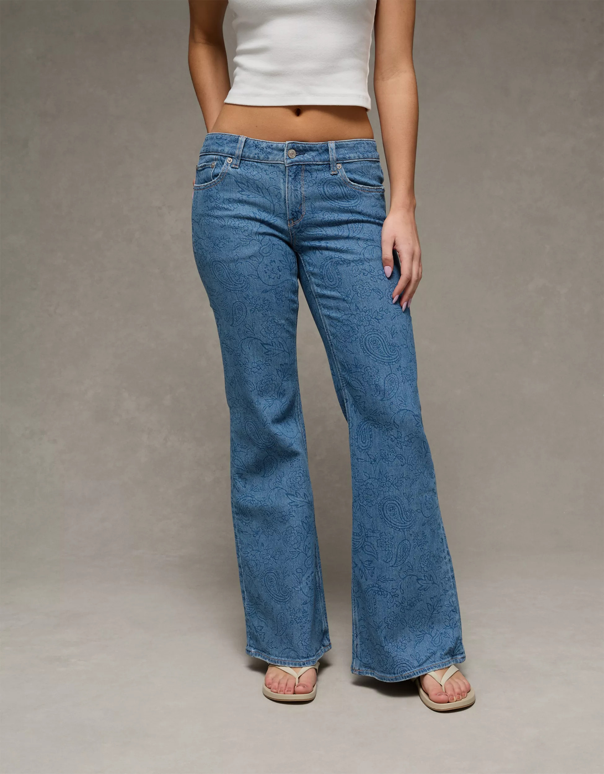 AE Stretch Low-Rise Floral Flare Jean | American Eagle Outfitters (US & CA)