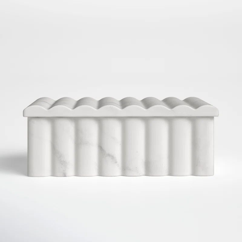 White Marble Storage Box - Contemporary Ridged 7" x 3" Decorative Box with Lid for Home or Office... | Wayfair North America