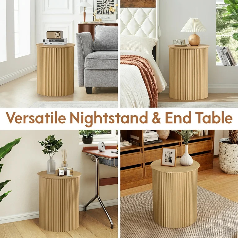 YOCWO Small Round End table for Living Room with fluted Design, Circle Bedside Table for Bedroom,... | Walmart (US)