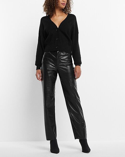 Super High Waisted Croc Faux Leather Modern Straight Pant | Express