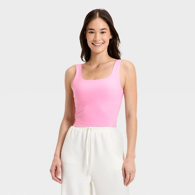 Women's Super Flex Square Neck Ultra Cropped Tank Top - All In Motion™ Pink XL | Target