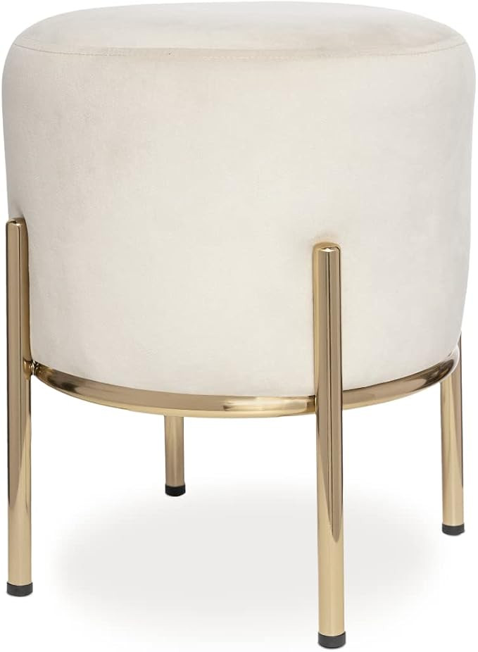 Milliard Upholstered Round Ottoman, Ivory Velvet Cushion with Gold Metal Legs, Use as a Vanit... | Amazon (US)