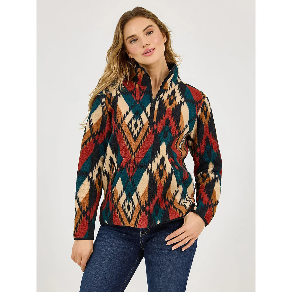 Women's Wrangler Retro® Quarter-Zip Sherpa Pullover in Turquoise Pattern | Wrangler